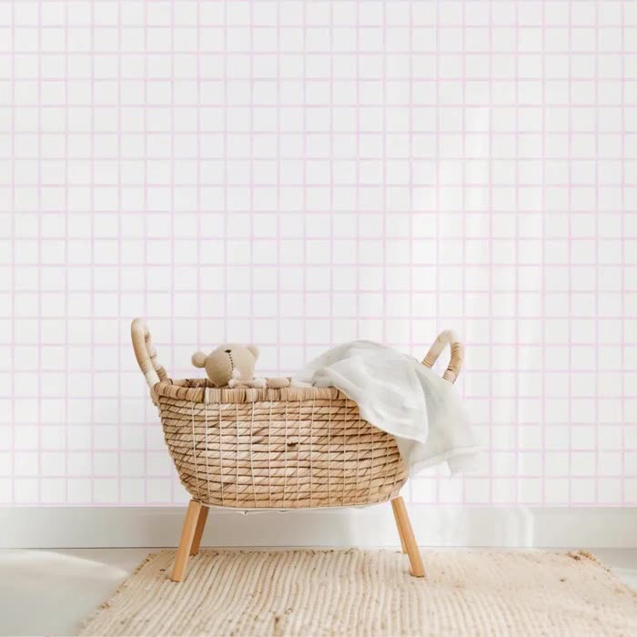 Light Pink Grid Pattern: Pastel Checkered Digital Paper (JPG